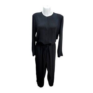 Eileen Fisher Black 100% Silk Long Sleeve Jumpsuit Romper L
